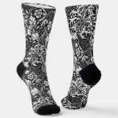 Art Nouveau Seaweed Floral, Black en White Sokken (Gebogen)