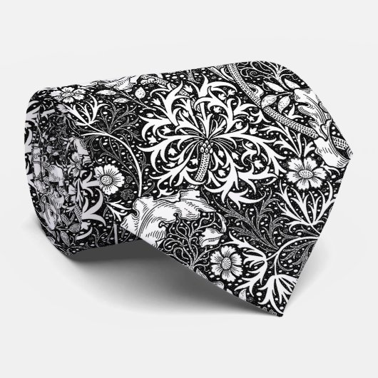 Art Nouveau Seaweed Floral, Black en White Stropdas (Opgerold)
