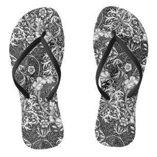 Art Nouveau Seaweed Floral, Black en White Teenslippers