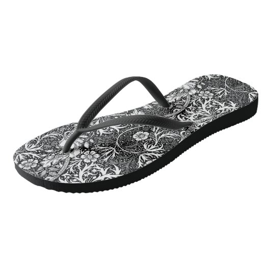 Art Nouveau Seaweed Floral, Black en White Teenslippers (Schuin)
