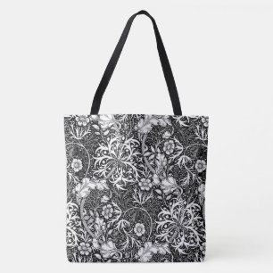 Art Nouveau Seaweed Floral, Black en White Tote Bag