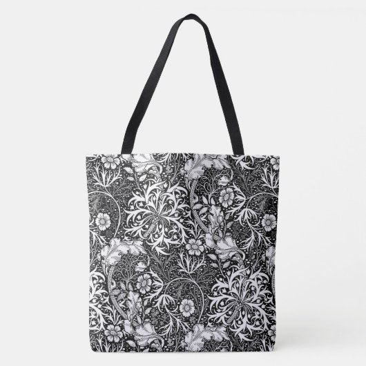 Art Nouveau Seaweed Floral, Black en White Tote Bag (Voorkant)