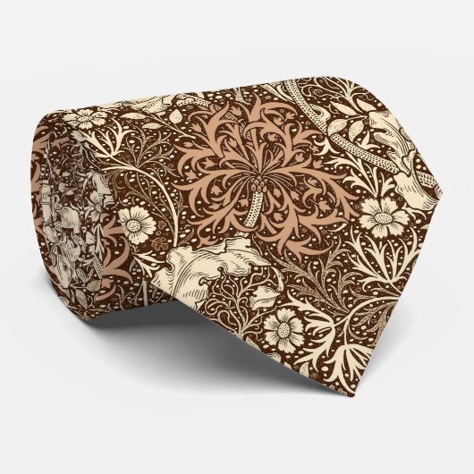Art Nouveau Seaweed Floral, Brown en Beige Stropdas (Opgerold)