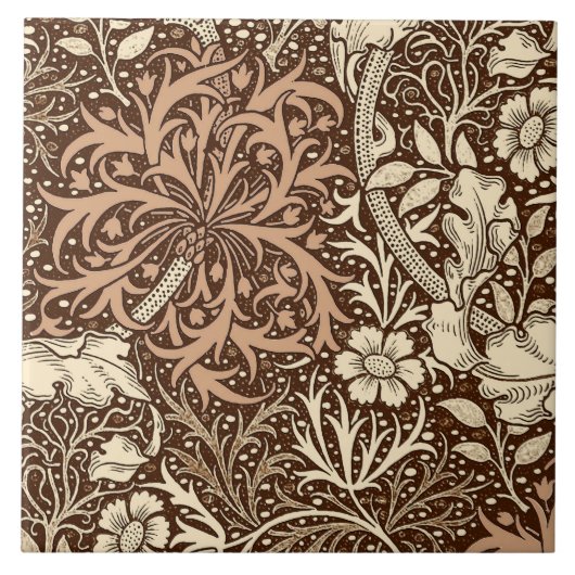 Art Nouveau Seaweed Floral, Brown en Beige Tegeltje (Voorkant)