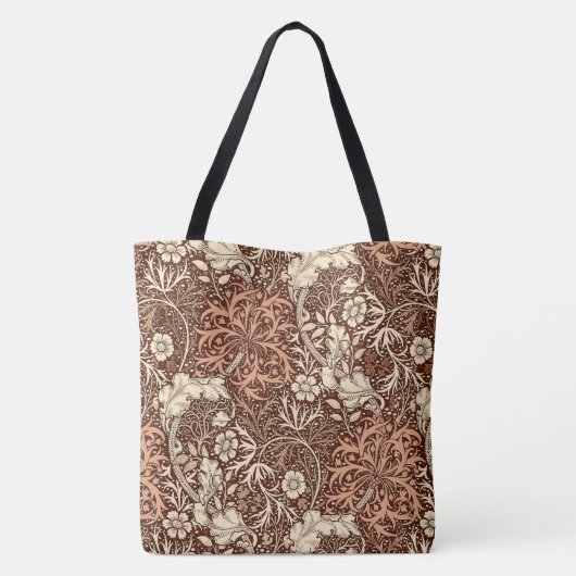 Art Nouveau Seaweed Floral, Brown en Beige Tote Bag (Achterkant)