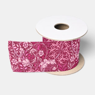 Art Nouveau Seaweed Floral, Burgundy & Coral Pink Satijnen Lint