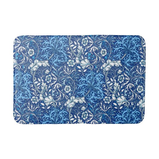 Art Nouveau Seaweed Floral, Cobalt Blue en White Badmat (Voorkant)