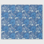 Art Nouveau Seaweed Floral, Cobalt Blue en White Cadeaupapier (Vlak)