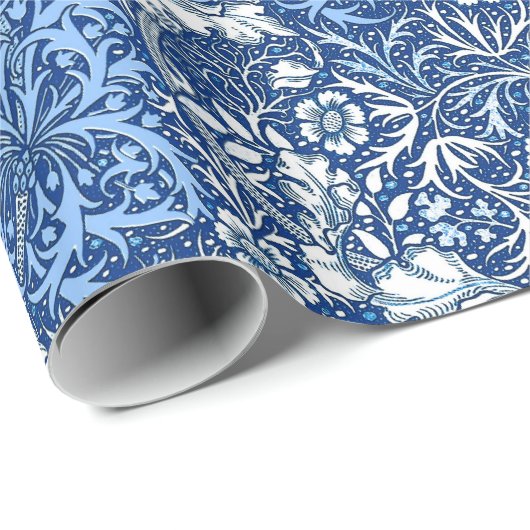 Art Nouveau Seaweed Floral, Cobalt Blue en White Cadeaupapier (Rol Hoek)