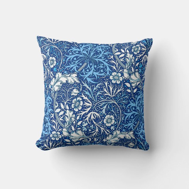 Art Nouveau Seaweed Floral, Cobalt Blue en White Kussen (Voorkant)