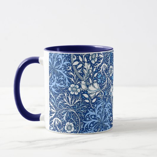 Art Nouveau Seaweed Floral, Cobalt Blue en White Mok (Links)