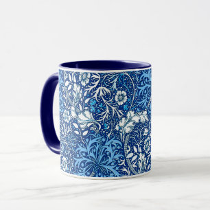 Art Nouveau Seaweed Floral, Cobalt Blue en White Mok
