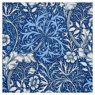 Art Nouveau Seaweed Floral, Cobalt Blue en White Stof