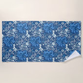 Art Nouveau Seaweed Floral, Cobalt Blue en White Strandlaken (Voorkant)