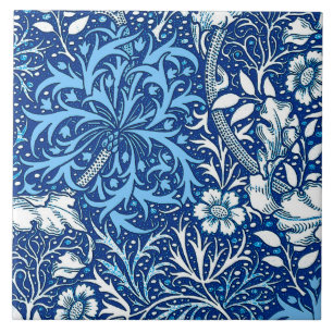 Art Nouveau Seaweed Floral, Cobalt Blue en White Tegeltje