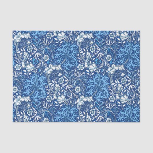 Art Nouveau Seaweed Floral, Cobalt Blue en White Tissuepapier (Voorkant)
