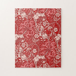 Art Nouveau Seaweed Floral, Coral Red en Coral Pin Legpuzzel