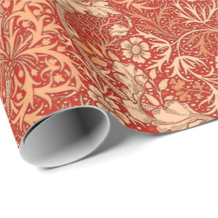 Art Nouveau Seaweed Floral, Deep Coral Oranje Cadeaupapier