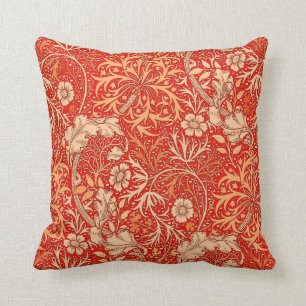 Art Nouveau Seaweed Floral, Deep Coral Oranje Kussen