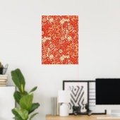 Art Nouveau Seaweed Floral, Deep Coral Oranje Poster (Thuiskantoor)