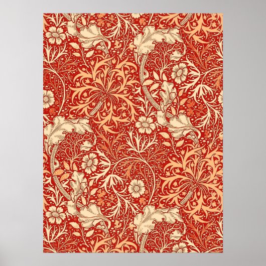 Art Nouveau Seaweed Floral, Deep Coral Oranje Poster (Voorkant)
