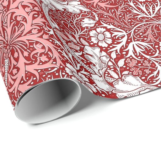 Art Nouveau Seaweed Floral, Deep Red en White Cadeaupapier (Rol Hoek)