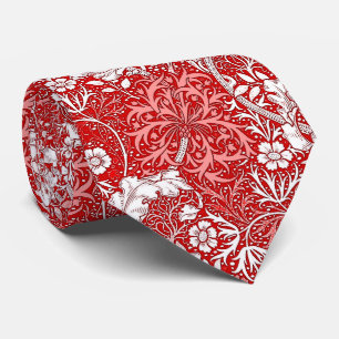 Art Nouveau Seaweed Floral, Deep Red en White Stropdas