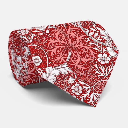 Art Nouveau Seaweed Floral, Deep Red en White Stropdas (Opgerold)