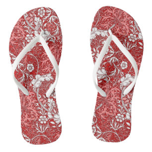 Art Nouveau Seaweed Floral, Deep Red en White Teenslippers