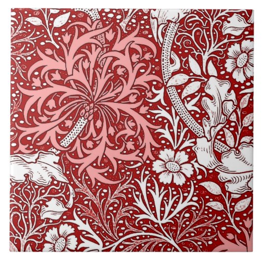 Art Nouveau Seaweed Floral, Deep Red en White Tegeltje (Voorkant)