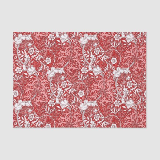 Art Nouveau Seaweed Floral, Deep Red en White Tissuepapier (Voorkant)