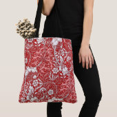 Art Nouveau Seaweed Floral, Deep Red en White Tote Bag (Dichtbij)