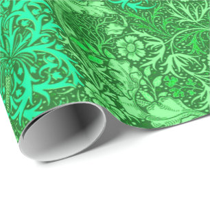 Art Nouveau Seaweed Floral, Emerald Green Cadeaupapier