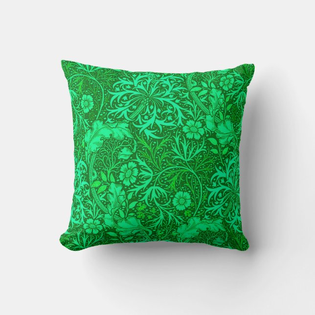 Art Nouveau Seaweed Floral, Emerald Green Kussen (Voorkant)