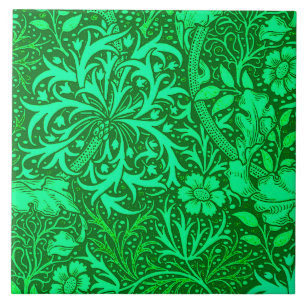 Art Nouveau Seaweed Floral, Emerald Green Tegeltje