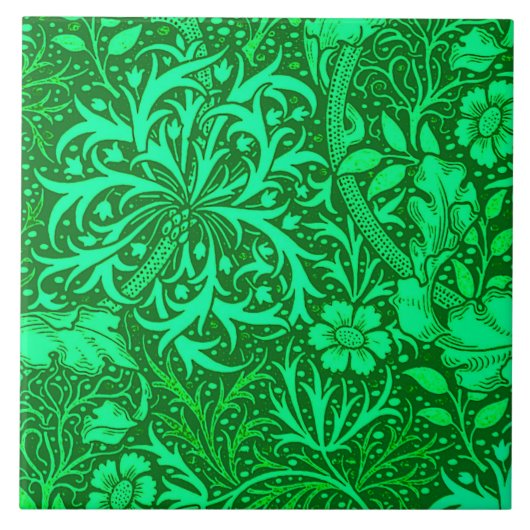 Art Nouveau Seaweed Floral, Emerald Green Tegeltje (Voorkant)
