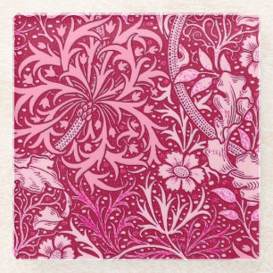 Art Nouveau Seaweed Floral, Fuchsia Pink Glazen Onderzetter