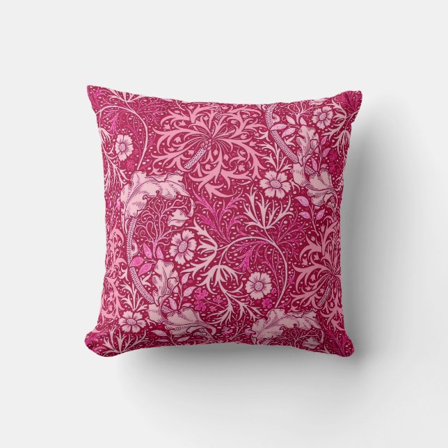 Art Nouveau Seaweed Floral, Fuchsia Pink Kussen (Voorkant)