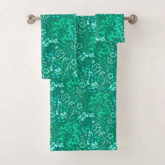 Art Nouveau Seaweed Floral, Turquoise en Aqua Bad Handdoek (Insitu)