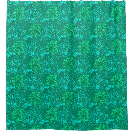 Art Nouveau Seaweed Floral, Turquoise en Aqua Douchegordijn (Voorkant)