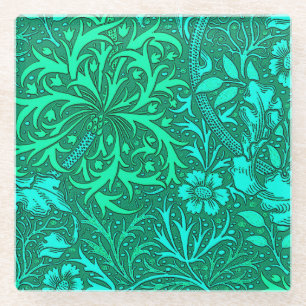 Art Nouveau Seaweed Floral, Turquoise en Aqua Glazen Onderzetter