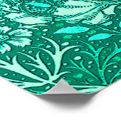 Art Nouveau Seaweed Floral, Turquoise en Aqua Poster (Hoek)