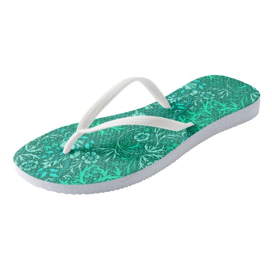Art Nouveau Seaweed Floral, Turquoise en Aqua Teenslippers (Schuin)