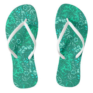 Art Nouveau Seaweed Floral, Turquoise en Aqua Teenslippers