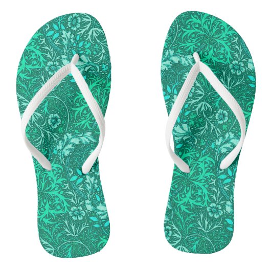 Art Nouveau Seaweed Floral, Turquoise en Aqua Teenslippers (Voetbed)