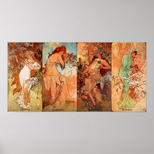  Art Nouveau Seizoenen Vier Schoonheden Poster (Voorkant)