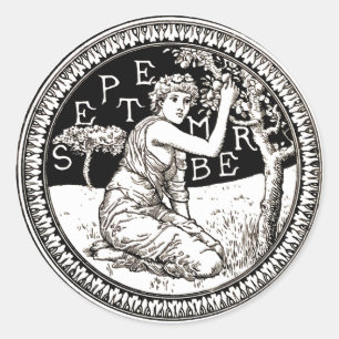 Art Nouveau September Verjaardag Meisje Ronde Sticker