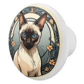 Art Nouveau Siamese Cat Keramische Knop (Rechts)