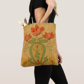 Art nouveau sierlijke bloemen poppy bloem Victoria Tote Bag (Dichtbij)