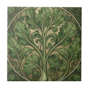 Art Nouveau sierlijke groene kool Tegeltje